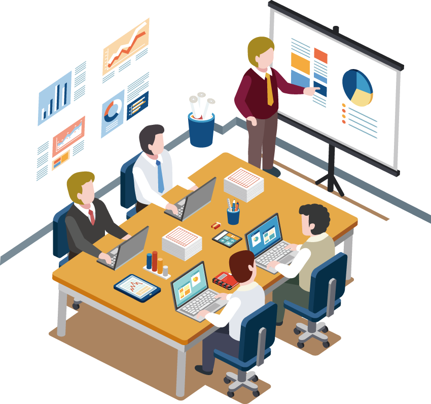 Equipo empresarial analizando información operativa, indicadores y reportes